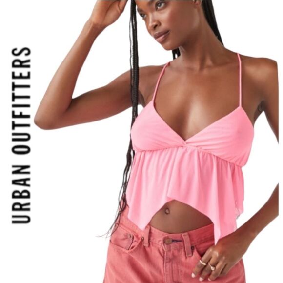 NEW UO Urban Outfitters Shore Neon Pink Babydoll Cami Top L - Picture 1 of 5